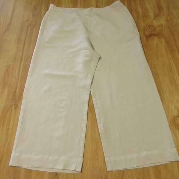 J. JILL Linen Blend Wide Leg Flat Front Crop Ankle Pants Sz L Flax Beige Tan NWT - Picture 1 of 15
